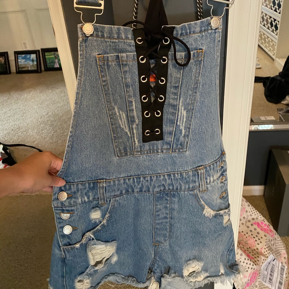 gromet lace up overalls
